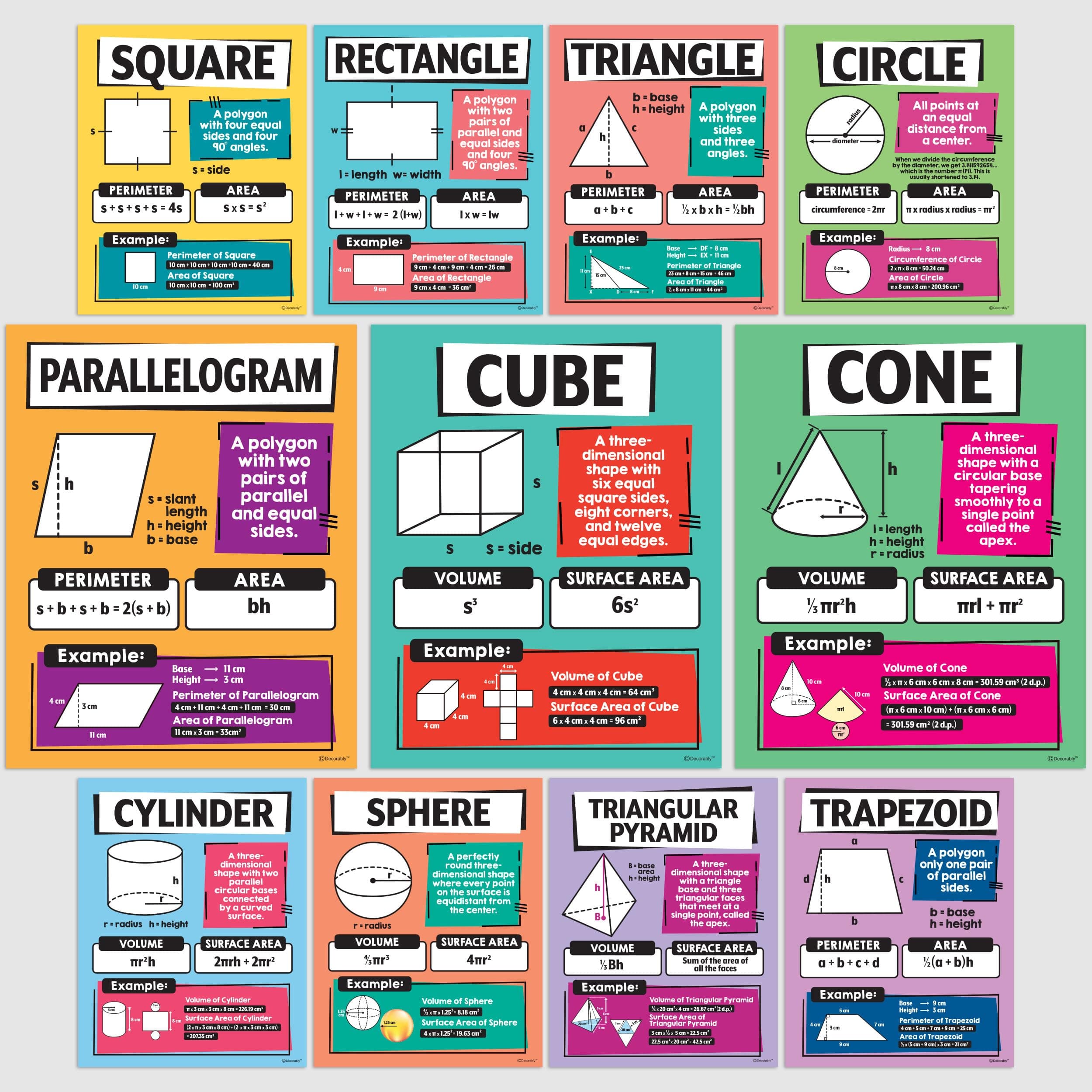 Decorably GEOMETRY POSTERS FOR MIDDLE SCHOOL - 14"x11"