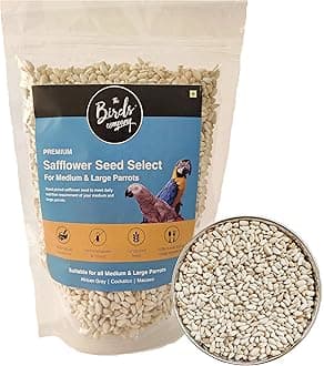 Premium Safflower Seed (Kusum dana) Select, Fortified with Spirulina, Bird Food for Conures, Lovebirds, Cockatiels, African Grey, Macaws, Cockatoo, 450 g