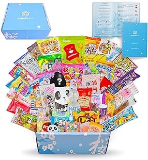 Sakura Box Japanese Candy & Snacks Dagashi Set & Pamphlet 50 Pieces Japanese Food Gift Box