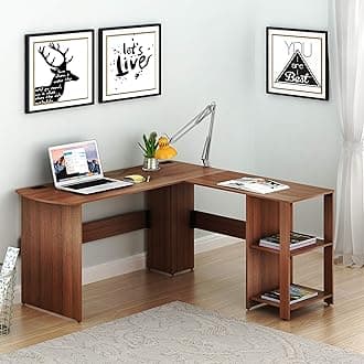 51 x 51 Inches L-Shaped Home Office Wood Corner Desk wtih Storage, Walnut