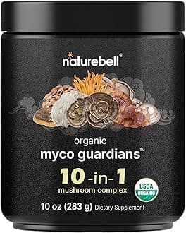 NatureBellOrganic Myco Guardians 10 in 1 Mushroom Powder, 10oz | Fresh Superfood Mushrooms Complex – Lions Mane, Shiitake, 8 More | Immune Booster & Brain Health Supplement | No Fillers