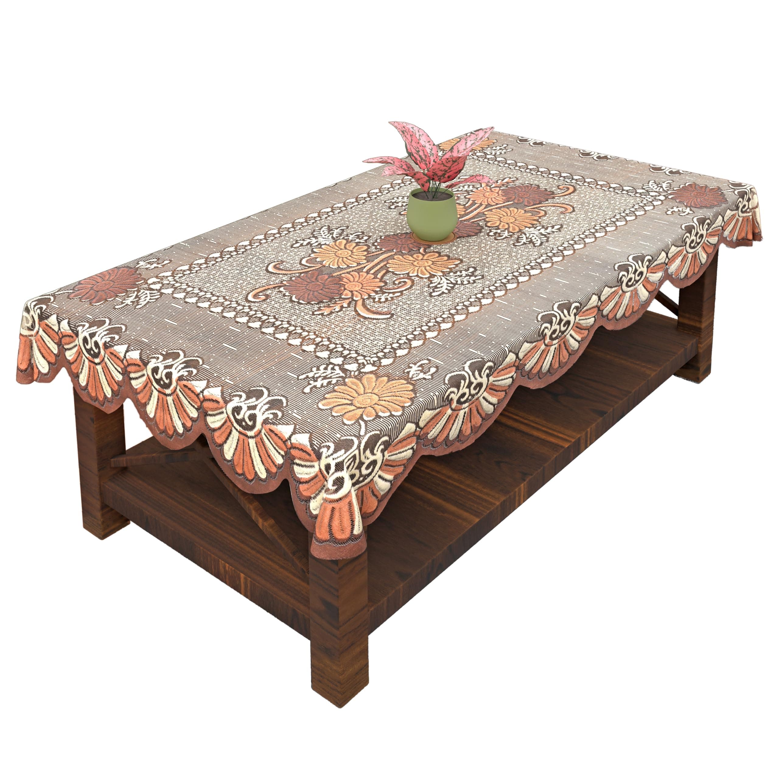 Kuber Industries Center rectangular Table Cover|Cotton Center Table Cover for Living Room|Table Cloth for 4 Seater|BROWN