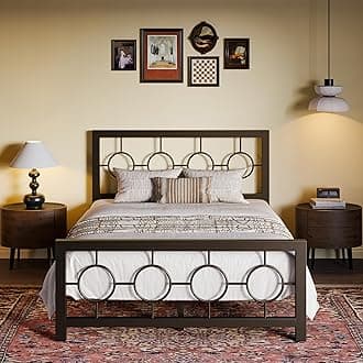 SHA CERLIN Full Size Metal Bed Frame with Vintage Circular Design Headboard and Footboard,No Box Spring Required,Easy Assembly,Noise-Free,Brown