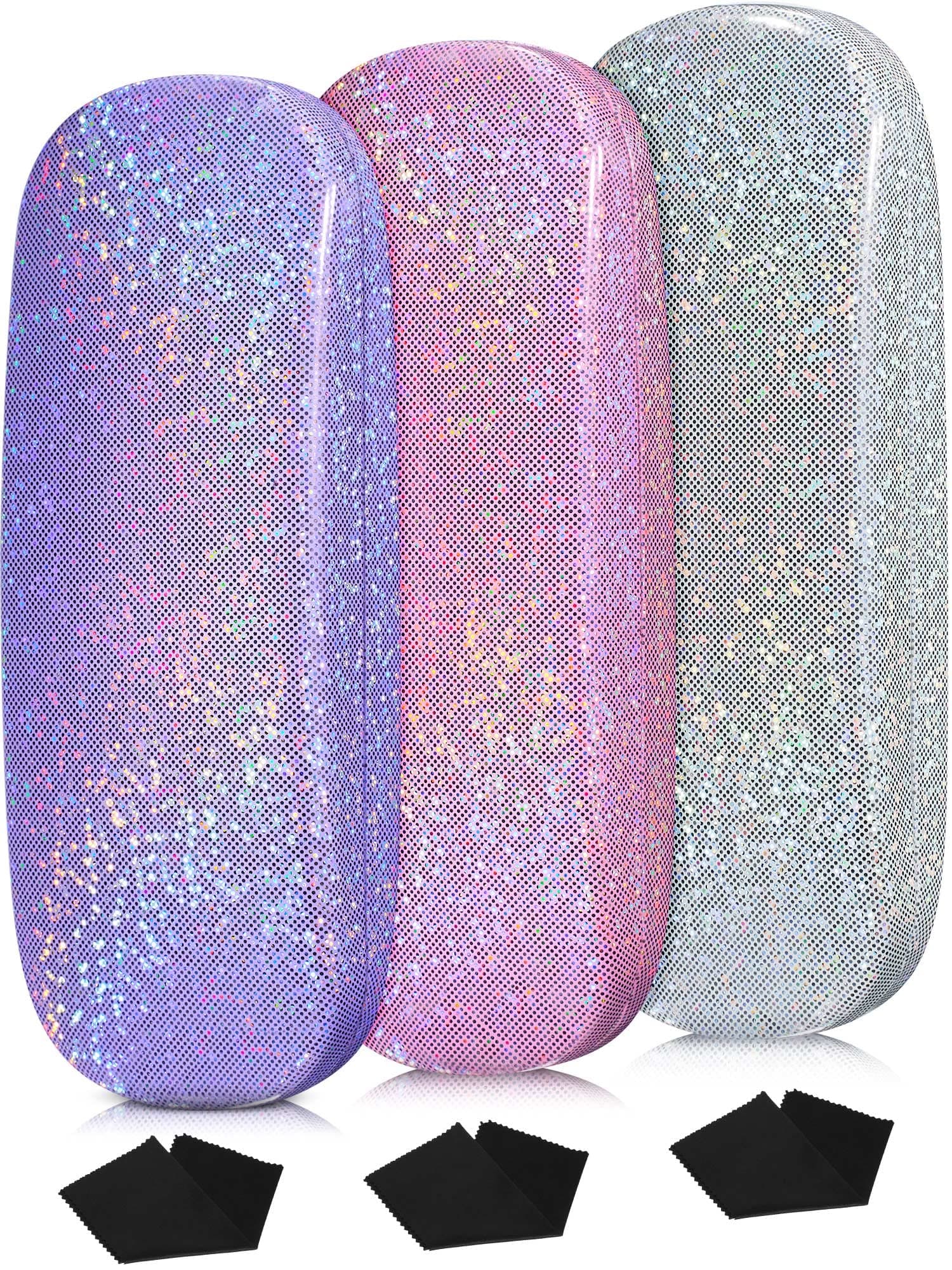 3 Pack Glasses Case for Kids Hard Shell Eyeglass Case, Glitter Protective Sunglasses Holder for Girls Women