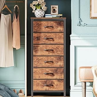 Huuger Tall Dresser for Bedroom, 6 Drawer Dresser & Chests of Drawers, Fabric Dresser for Closet, Bedroom, Night Stand, End Table with Metal Frame, Storage Tower with Fabric Bins, Rustic Brown