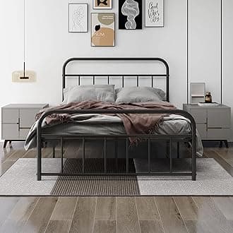 Full Metal Platform Bed Frame with Vintage Headboard Footboard Extra Strong Support No Box Spring Needed Noise Free Easy Assembly Black