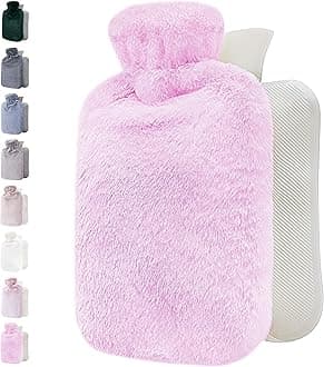 Qomfor Hot Water Bottle with Cover UK – Soft Faux Fur, 1.8L Hot Water Bottle for Period Pain Relief, Back Pain, Shoulder Pain - Perfect for Men & Women – Luxurious Comfort for Adults (Purple)