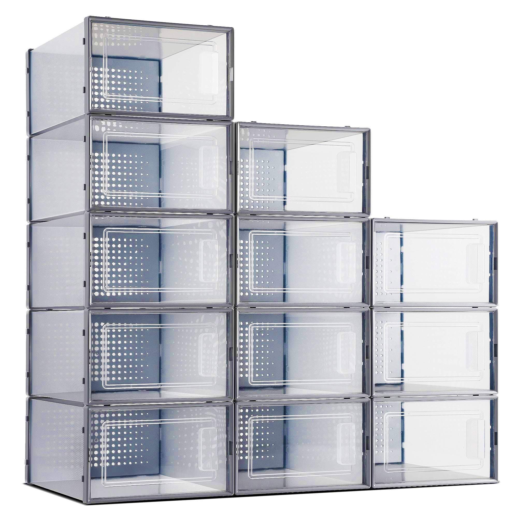 Shoe Boxes Clear Plastic Stackable, Secret Space 12 Pack Clear Shoe Storage Box Organizer for Closets, Medium