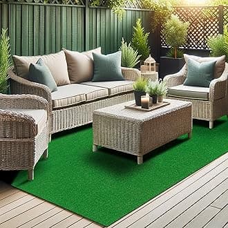 Ottomanson Artificial Grass Turf 5'3" x 8'2" Indoor Outdoor Faux Grass Rug with Drainage Holes, Customizable with Extra Long Size Options, Perfect for Patio Lawn Balcony Weddings Photoshoot Backdrop