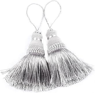 Silver Tassels Key Tassel with Loops Handmade Craft Charms DIY Accessories Elegant Soft Making Curtain Home Decoration (Silver, 2 pcs)
