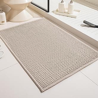 Beige Bath Mat Thin, Tan Bath Mat 16x24 Inch Washable Bathmat for Bathroom Low Profile Bathroom Rug Natural Bath Rug Non Slip Beige Shower Mat