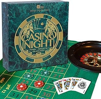 Talking Tables Casino Night Kit Poker, Blackjack, Roulette-Gambling Set for Adults, Gifts for Him | Contains Game Mat, Chips, Money, Balls, Playing Cards, Paper, Plastic, GAMECASINO
