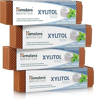 Himalaya Botanique Whitening Antiplaque Toothpaste with Xylitol, Fluoride Free, for Plaque Reduction & Gentle Whitening, 4 oz, 4 Pack