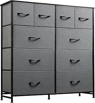 Large Dresser for Bedroom, Fabric Dresser with 10 Drawers, Storage Tower with Fabric Bins, Double Dressers, Chest of Drawers for Closet, Living Room, Hallway, Dark Grey