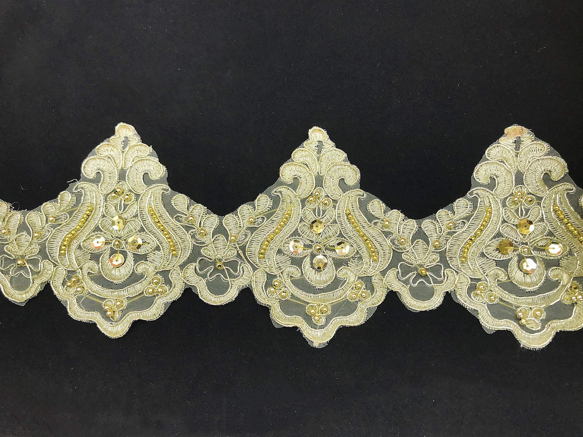 13CM Width Bead Wave Pattern Inelastic Embroidery Lace Trim,Curtain Tablecloth Slipcover Bridal DIY Clothing/Accessories.(3 Yards in one Package) (Gold)