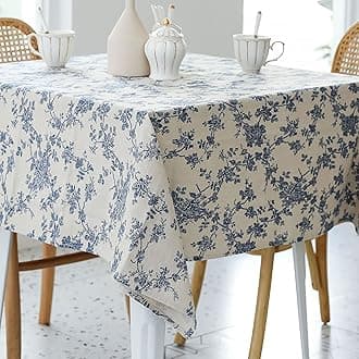 YiHomer Pastoral Square Tablecloth - 52 x 52 Inch Table Cloth - Washable Table Cover with Dust-Proof Wrinkle Resistant for Restaurant, Picnic, Indoor and Outdoor Dining, Floral (Dark Blue)
