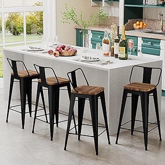 Andeworld Metal Bar Stools Set of 4 Kitchen Counter Stools Bristro Barstools Industrial Bar Stools (26 Inch, Black with Wooden Seats)