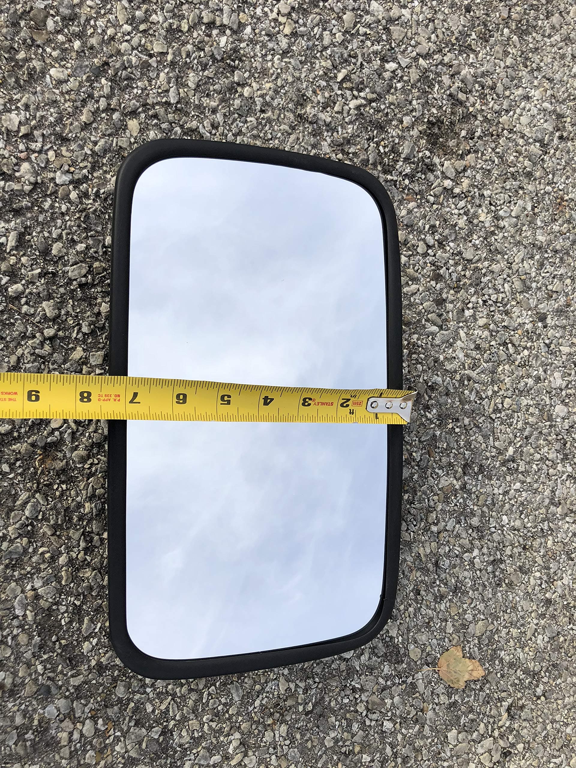 Replacement 7" x 12" heavy equipment mirror for front end loader, excavator, dozer lines such as Cat. John Deere, Ford, Case, JCB, Volvo, Titan, Link Belt, Doosan.