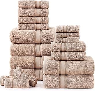 LANE LINEN Luxury Bath Towels Set - 100% Cotton Bathroom Towels, Zero Twist, Quick Dry Shower Towel, Extra Aborbent Bath Towel, Super Soft, 6 Bath Towels, 6 Hand Towels, 6 Wash Cloths - Taupe (18 PC)