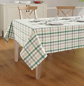 Casa De Lan Multicolor Check Tablecloth. 100% Ring Spun Mitered Stitched Cotton Tablecloth in Size (60x120 inches). Rectangle/Oblong Color : Olive - Green