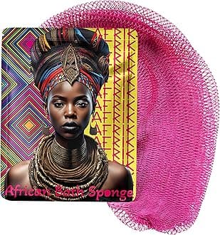 AFRIKI African Net Sponge, Authentic African Exfoliating Sponge, Black Owned, Back Scrubber, 45inch Long, for Normal to Sensitive Skin, for Daily use, Sky Collection