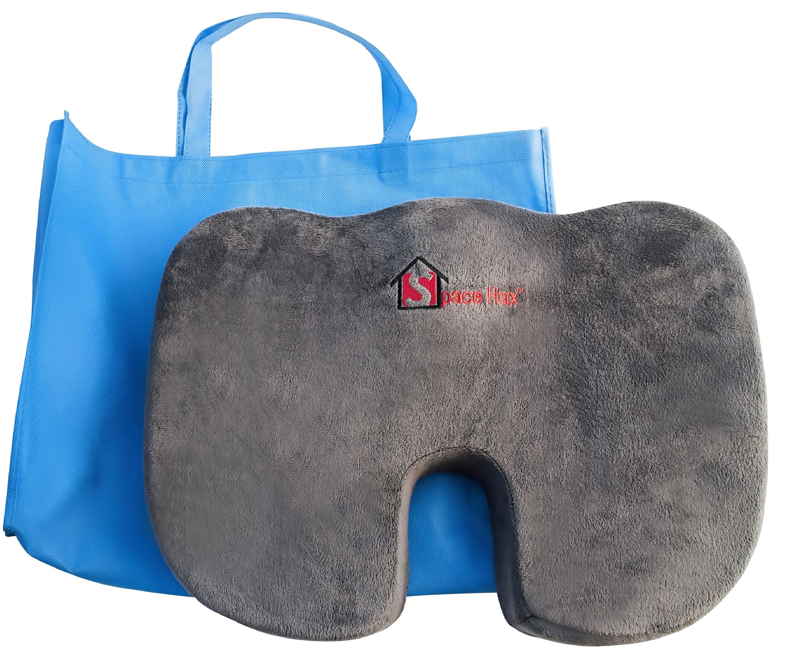 Space Hax Tailbone Seat Cushion | Back Support, Comfort and Sciatica Pain Relief, Washable Cover (Travel Bag Included)