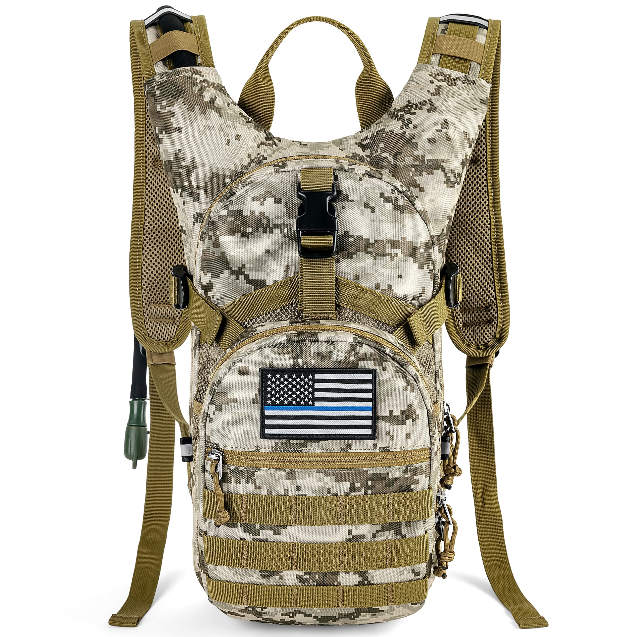 SHARKMOUTH Tactical Molle Hydration Backpack - Small Military Hydration Pack with 2L Water Bladder - Insulated Water Backpack for Hiking Running