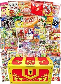 【Dagashi Snack Assortment】 Total of 70 Pieces Ban-Chu Treasure Box Dagashi Set for Children, Small Bag Snacks, Present, Gift, Party, Birthday, Event, Welcome Party RBR70 (Yellow)