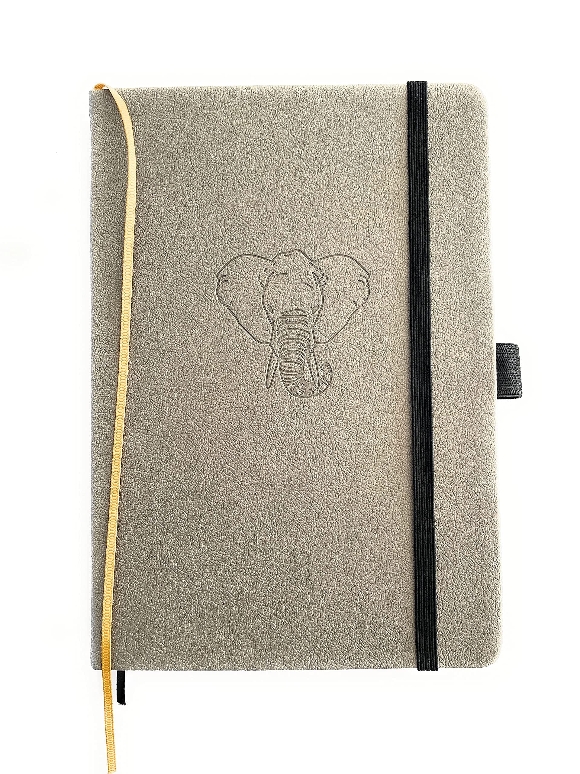 A5 Grey Executive Journal Notebook with Luxury Bamboo Pages. Hardback, Elastic Strap, Pen Holder, Inside Back Pocket, 160 Extra Thick Silky Bamboo Pages, Dotted Grid.