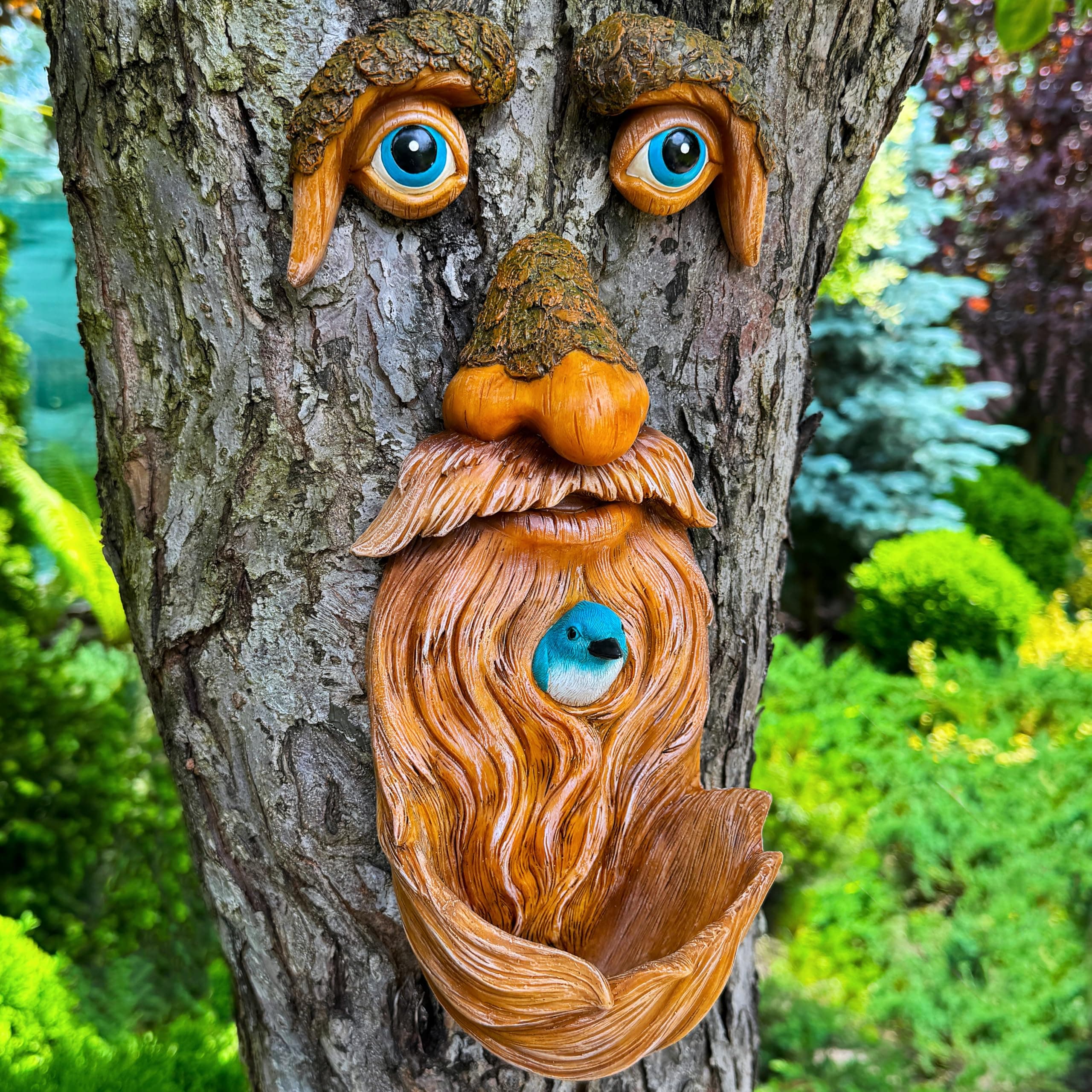 Tree Faces Decor Outdoor - Old Man Bird Feeder - Tree Hugger Garden Decoration - Yard Art Statues