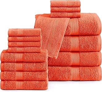 16 Piece Bath Towels Set, 100% Cotton Bath Towels Set, Highly Absorbent Bathroom Towels, Super Soft, 4 Bath Towels, 4 Hand Towels and 8 Wash Cloths - Rust