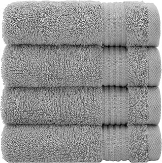 Cotton Paradise 100% Cotton Turkish Washcloth Set for Bathroom, 4 Piece Soft Absorbent Small Towels Wash Rags, Light Gray