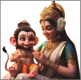 Shree MATA Anjani Bal Hanuman God Wall Sticker for Pooja Room, Livingroom, Bedroom, Office, Kidsroom (Size - 45 CM x 45 CM) (Desg_0103)