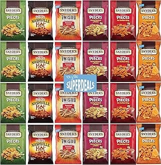Ultimate Snyders Bundle Package, Value Pack Bundled by SUPERDEALS, Pack of 24 with mystery gift 4 Cheddar Cheese, 4 Hot Buffalo Wing, 4 Jalapeno, 4 Honey Mustard, 4 Nashville Hot, 4 Twisted Sticks.