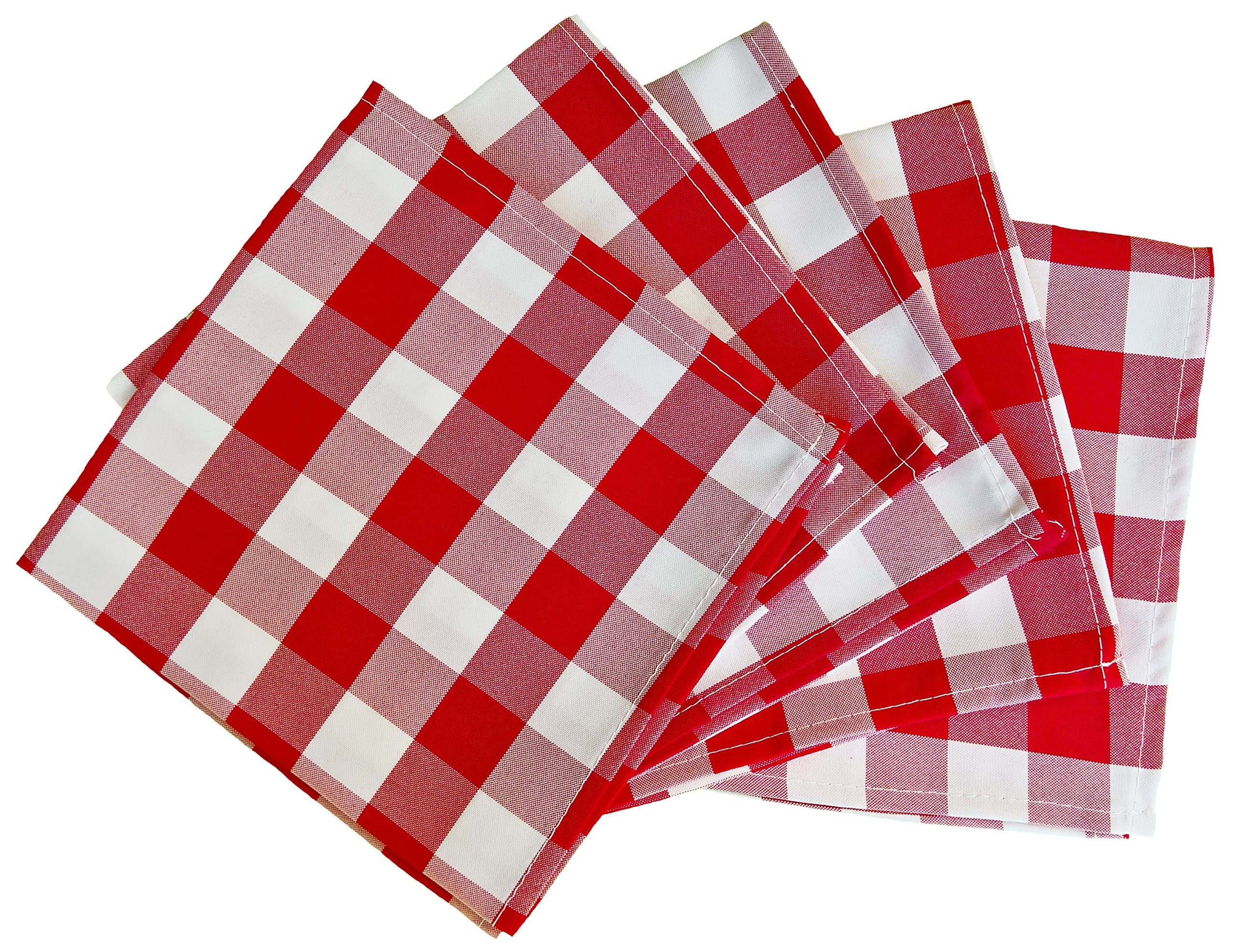 5 Pack Checkered Gingham Polyester Napkins 15 x 15 Inches Red and White