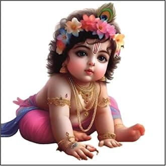 AnaBia Decor Shree Bal Krishna Flowers God Wall Sticker for Pooja Room, Livingroom, Bedroom, Office, Kidsroom (Size - 45 CM x 45 CM) (Desg_0116)