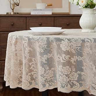 Warm Home Designs Thanksgiving Tablecloth. 70 Inch Linen Round Tablecloth. Elegant Lace Tablecloth for Round Tables Features Floral Design for Rustic Kitchen Décor, Wedding Decor. MTC Linen Round 70"