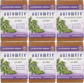 Auromere Ayurvedic Bar Soap, Lavender Neem - Eco Friendly, Handmade, Vegan, Cruelty Free, Natural, Non GMO (2.75 oz), 6 pack