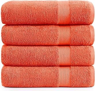 LANE LINEN 4 Pack Bath Towels (28"x54") - 100% Ring Spun Cotton Towels Set for Bathroom - Quick Dry, Ultra Soft & Absorbent Large Bath Towel Set - Can be Used for Salon, Spa & Hotel - Tiger Lily