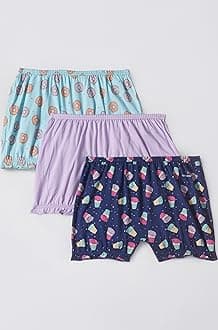 SG06 Girl's Super Combed Cotton Printed Bloomers with Ultrasoft Waistband (Pack of 3)