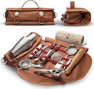 Travel Bartender Kit Bag | Professional 17-Piece Silver Bar Tool Set with Portable Bar Bag and Shoulder Strap for Easy Carry and Storage | Best Travel Bar Set for Home Cocktail Making, Work, Parties