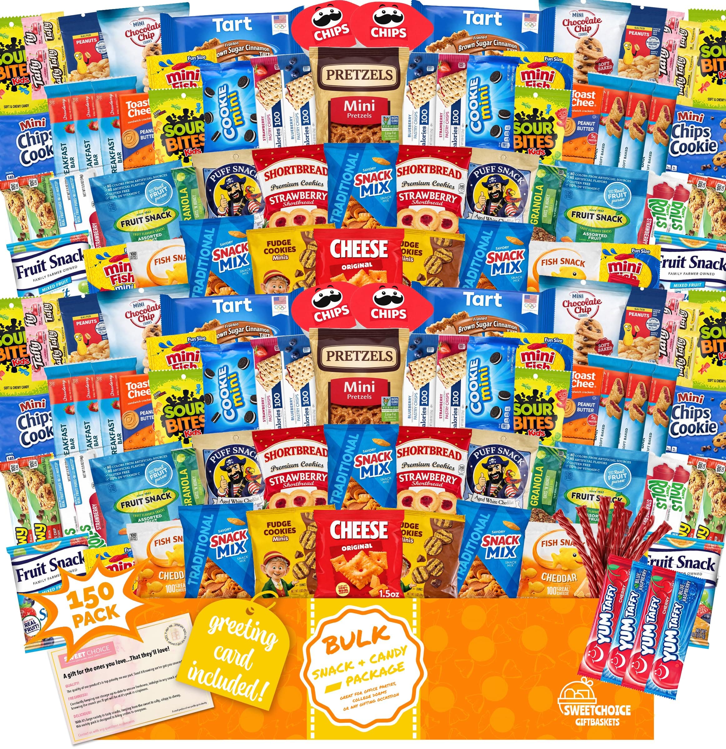 Bulk Snacks Variety Pack for Adults, Kids & Teens (150 Count) with Chips, Cookies & Bars - Snack Box Variety Pack - Care Packages for College Students, Office Snacks, Travel & Birthdays