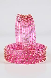 LAVAZZA Raindrop Glass Bangles Set For Women & Girls with Zircon Diamond Stone & Beads | Trendy Transparent Crystal Glass Bangles | Fancy Kanch ki Chudi Set | Bangles for Wedding, Party- Set of 12