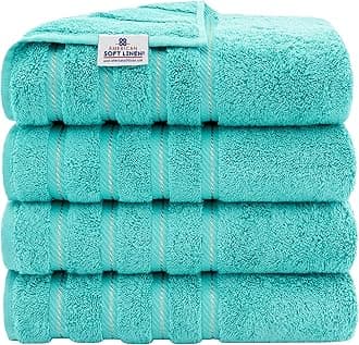 American Soft Linen Luxury Hotel & Spa Quality, Turkish Cotton, 27x54 Inches 4-Piece Bath Towel Set for Maximum Softness & Absorbency, Dry Quickly - Turquoise Blue