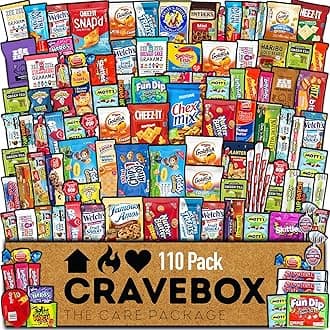CRAVEBOX 110ct Snack Box Snacks Variety Pack for Adults - Gift Basket - Easter - College Back to School