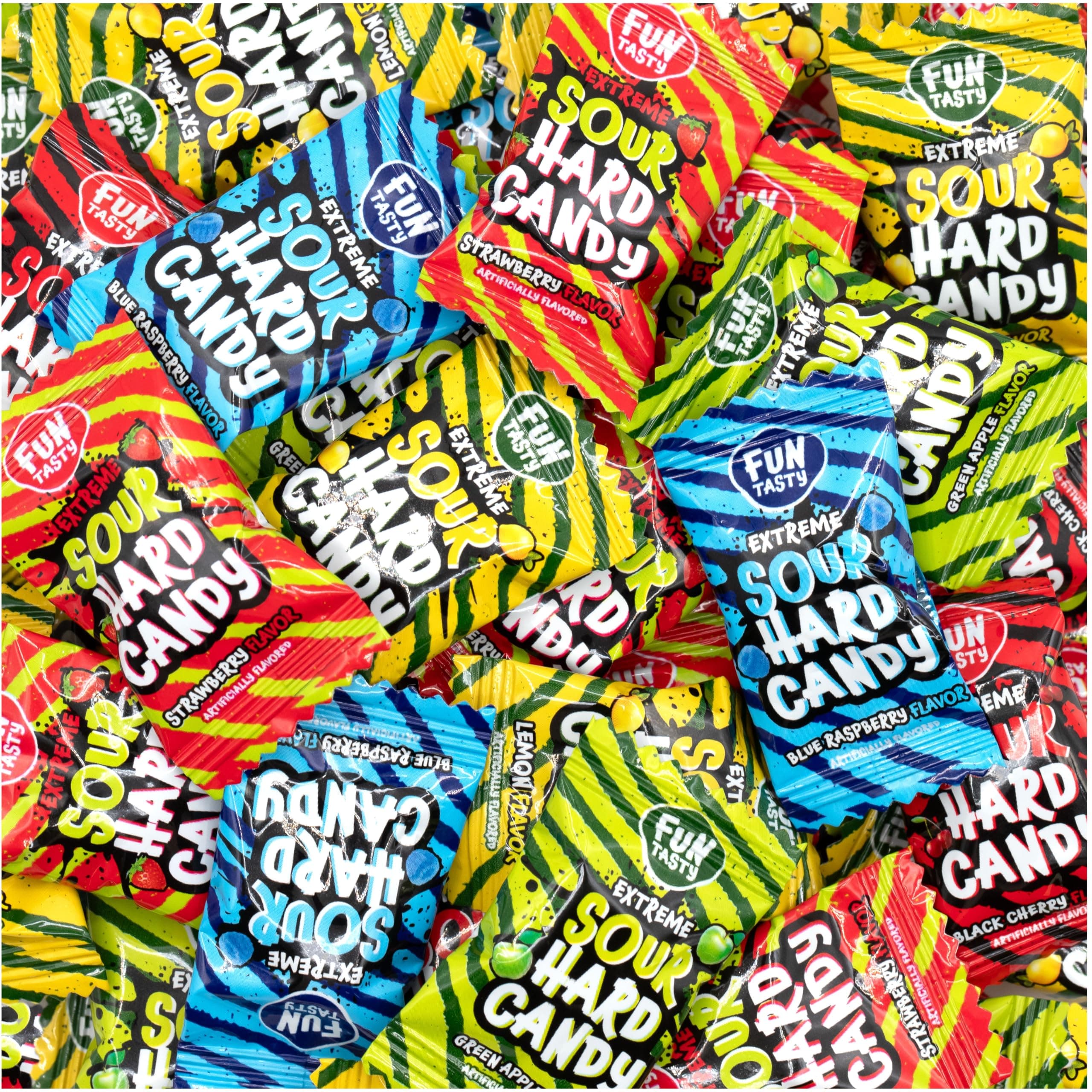 Sour Candy - 2 Pound Bulk Pack - Hard Candy Individdually Wrapped - Assorted Fruit Flavors Candies - Strawberry, Blue Raspberry, Cherry, Lemon, and Apple