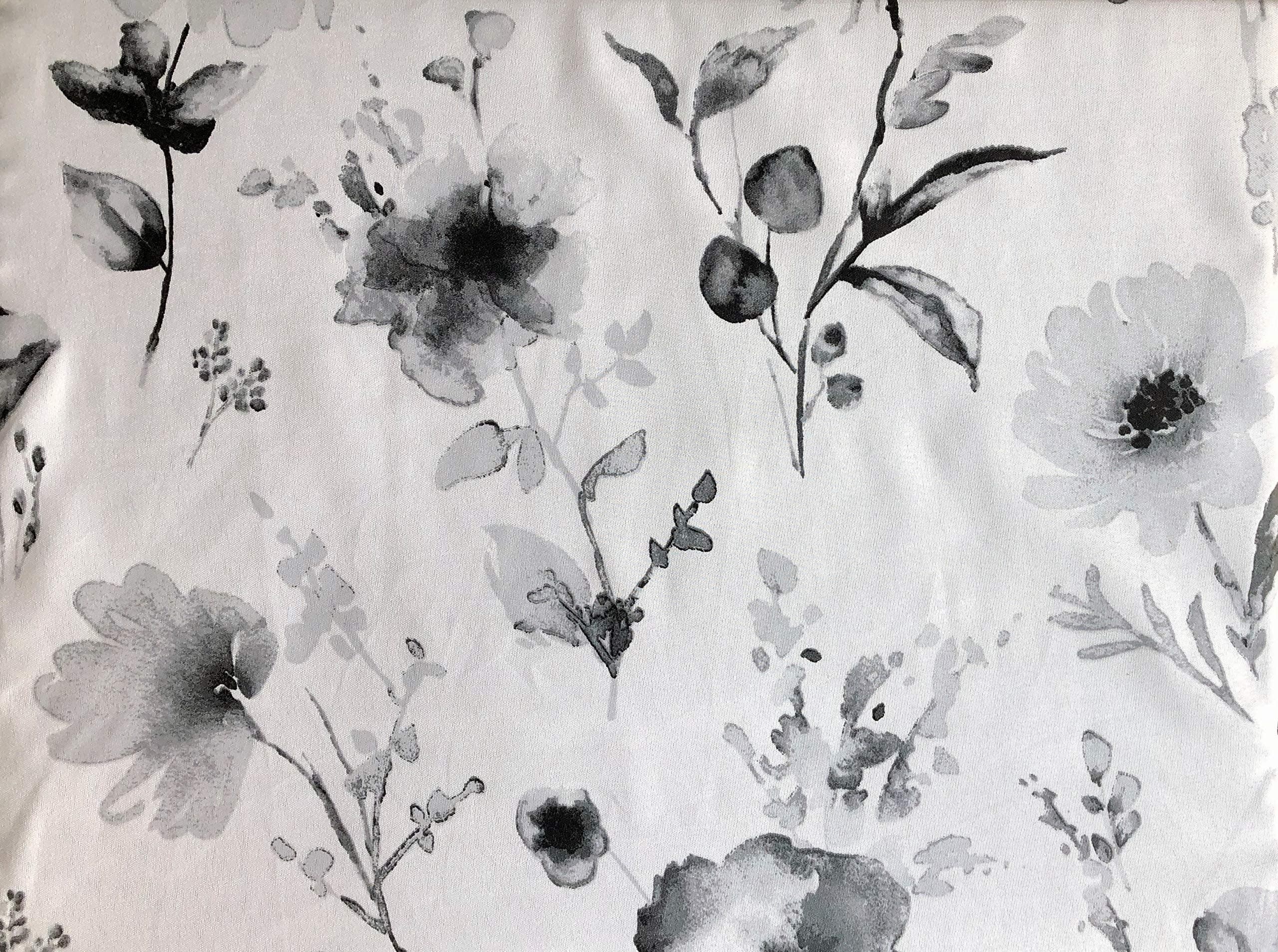 Max Studio Bedding 3 Piece King Size Bed Duvet Comforter Cover Set Floral Sprigs Pattern in Shades of Gray and Black on a Very Light Gray Background - Ilhara Black/White