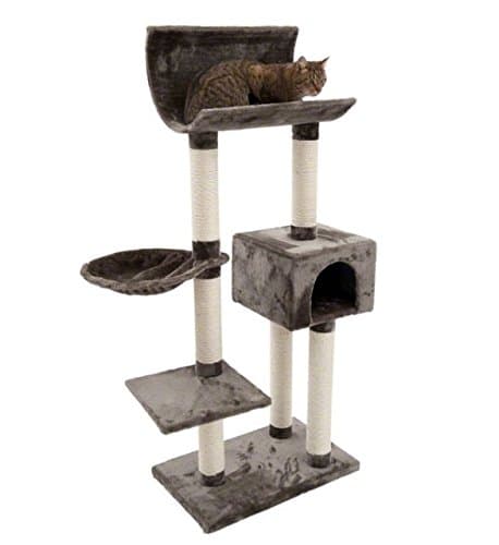 Dark Grey Spacious Cat Tree - Sturdy with Its Sisal Covered Posts and A Den - A Wonderful Place for you Cat to Snuggle Up