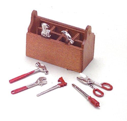 STAHE CARRY HANDLE MINIATURE TOOL BOX WITH 8 ASSORTED TOOLS TO PLACE IN YOUR FAIRY GARDEN D1173