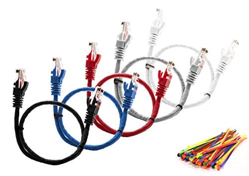 MutecPower 5 pack 3 m Cat5e cables multi coloured - 3 meter - UTP - CCA + 50 cable ties